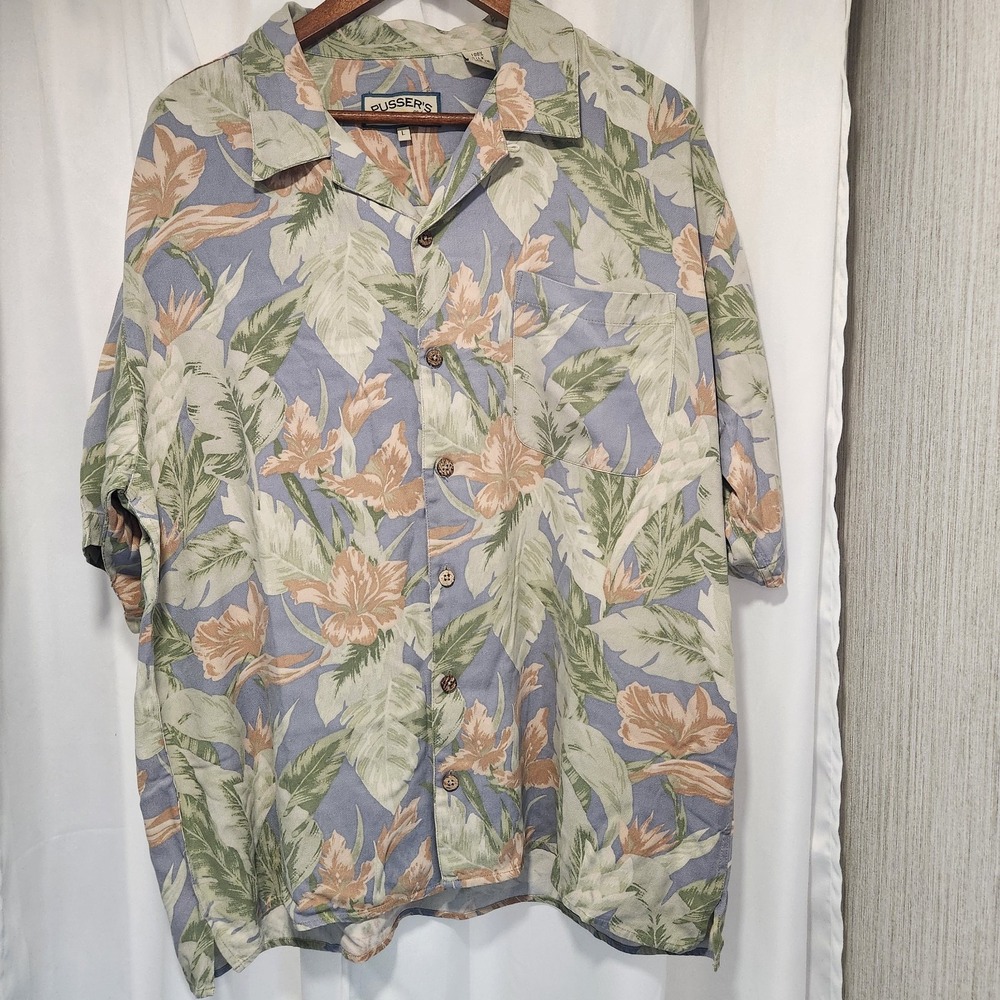 Pusser's West Indies Hawaiian Shirt Mens Large Floral 100% Silk